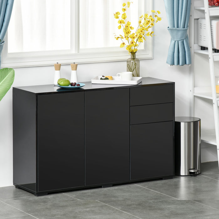 High Gloss Sideboard Side Cabinet - Contemporary Push-Open Storage with Double Drawers - Ideal for Living Room and Bedroom Organization, Elegant Black Finish