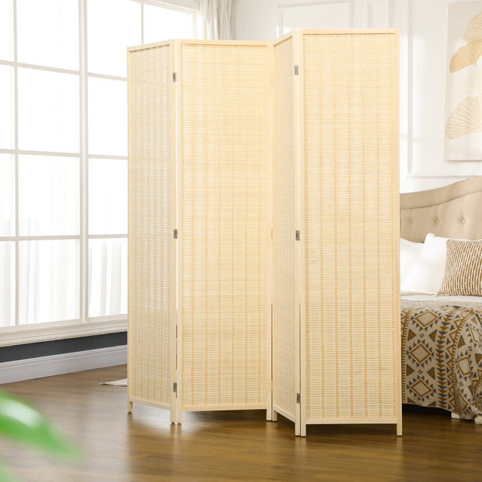 4-Panel Folding Room Divider - Freestanding Privacy Screen & Wall Partition - Ideal for Bedroom Separation, 180x180cm, Natural Finish