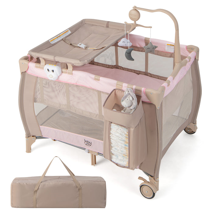 3-in-1 Baby Bassinet - Foldable, Multifunctional with Carry Bag and Wheels, Pink - Ideal for Travelling Parents