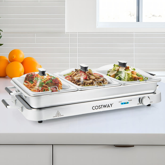 2 in 1 Electric Buffet Server - Portable Warming Tray for Food Serving - Ideal for Indoor and Outdoor Party Hosts