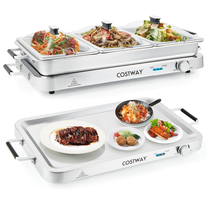 2 in 1 Electric Buffet Server - Portable Warming Tray for Food Serving - Ideal for Indoor and Outdoor Party Hosts