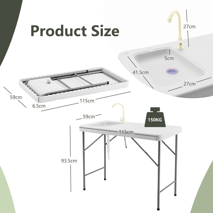 Folding Fishing - Cleaning Table with Sink, Rotatable Faucet - Ideal for Outdoor Fish Prep & Cleaning Tasks