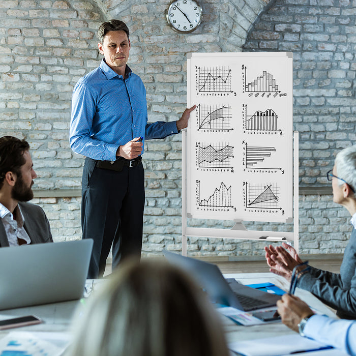 Reversible Rolling White Board with Accessories - White Board, Black Markers, Board Eraser - Ideal for Offices, Schools, Presenters