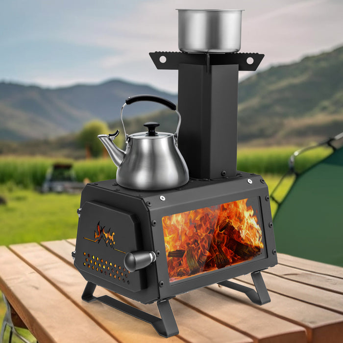 Venture Outdoors - Portable Wood Burning Stove with Dual Cooking Positions - Ideal for Camping and Outdoor Cooking Enthusiasts