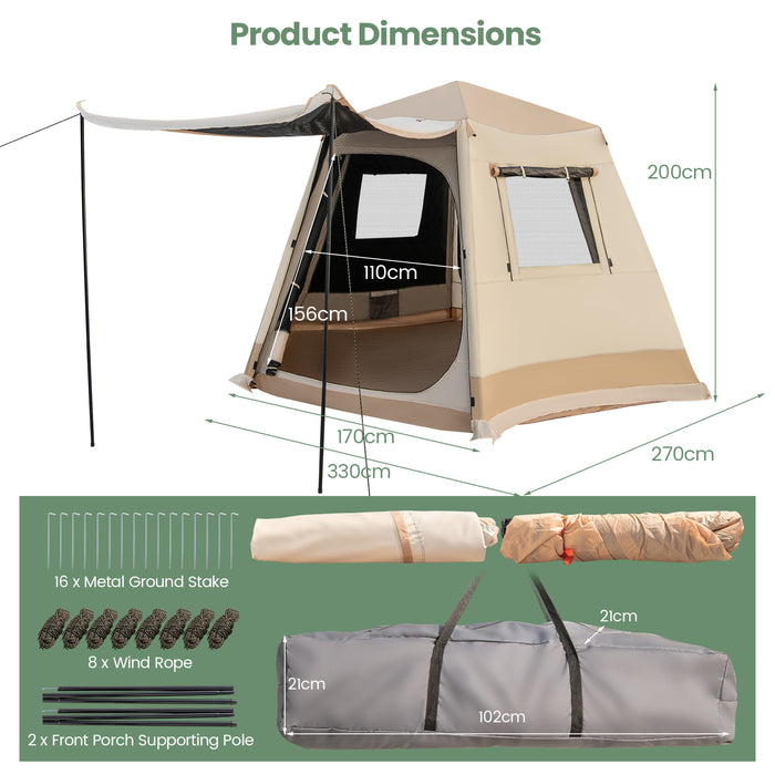 Instant Pop-Up Camping Tent - Automatic Bracket, Rainfly Features - Ideal for Quick Setup and Weather Protection