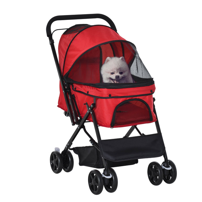 Foldable Pet Jogger Stroller - Reversible Handle, EVA Wheel Brakes, Adjustable Canopy with Safety Leash and Basket - Ideal for Dog Travel and Outdoor Activities