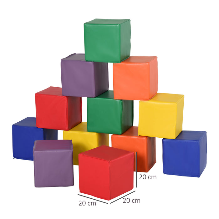 12-Piece Kids' Soft PU Play Blocks - Multicolored Building & Stacking Set - Safe, Durable Toys for Toddlers and Babies