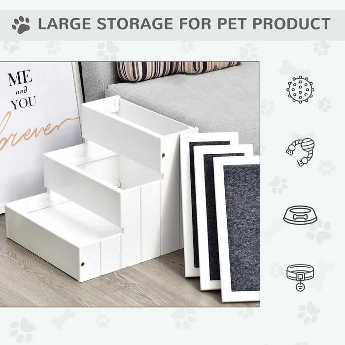 3-Step Wood Pet Stairs - Carpeted Steps for Cats & Small Dogs, Non-Slip Surface, Compact Design - Ideal for Pet Mobility & Home Space Efficiency