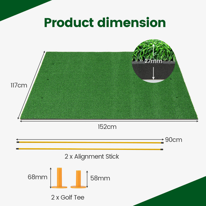 Premium 3-In-1 Golf Practice Hitting Mat - Synthetic Grass Turf, 27mm Thickness - Ideal for Improving Golf Skills & Home Use