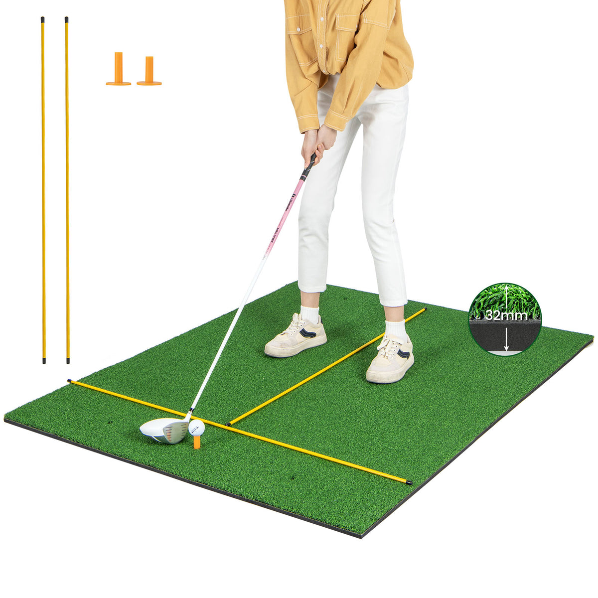 Premium 3-In-1 Golf Practice Hitting Mat - Synthetic Grass Turf, 27mm Thickness - Ideal for Improving Golf Skills & Home Use