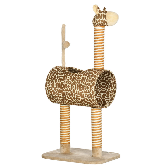 Giraffe-Inspired Cat Tree with Scratching Posts - Indoor Kitten Play Tower with Tunnel and Ball Toy - Perfect Playhouse for Active Cats and Kittens