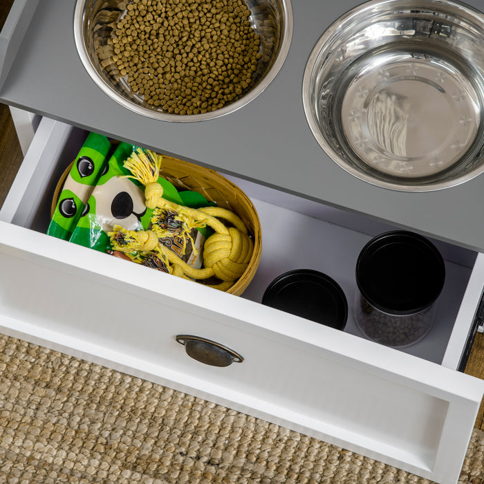 Stainless Steel Elevated Pet Feeders - Dual Raised Bowls with 21L Food Storage Drawer for Large Dogs & Cats - Ergonomic Dining Solution & Pet Supply Organizer