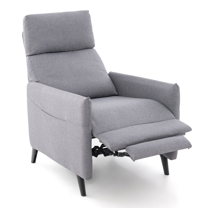 Linen Fabric Armchair - Push Back Recliner with Adjustable Backrest and Footrest in Grey - Ideal Comfort for Relaxation and Leisure Time