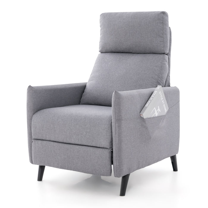 Linen Fabric Armchair - Push Back Recliner with Adjustable Backrest and Footrest in Grey - Ideal Comfort for Relaxation and Leisure Time