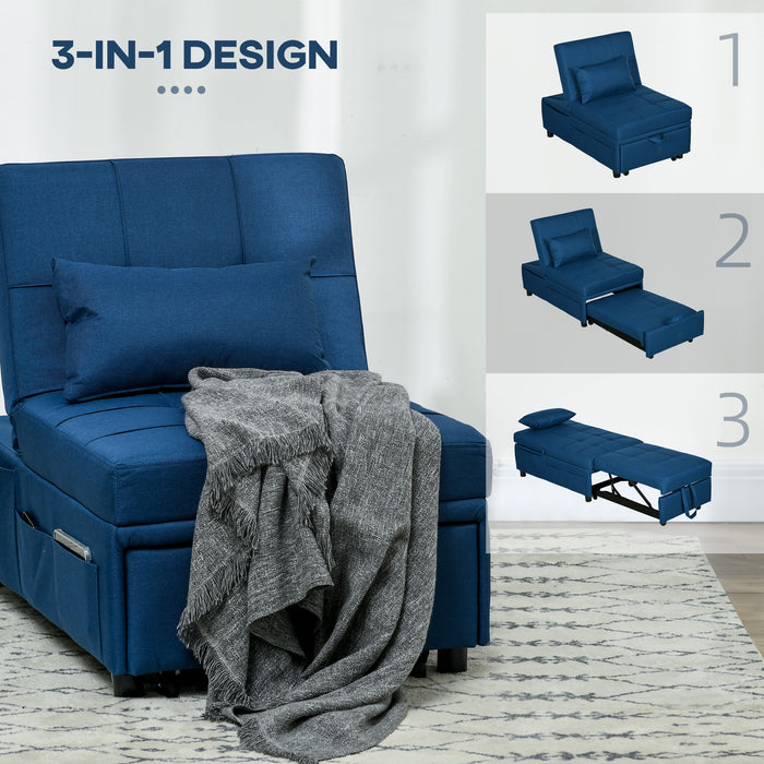 3-in-1 Multi-Functional Sleeper Chair Bed with Padding Seat - Convertible Chair to Bed Recliner, Adjustable Backrest & Wheels, Includes Pillow - Space-Saving Solution for Guests or Small Spaces