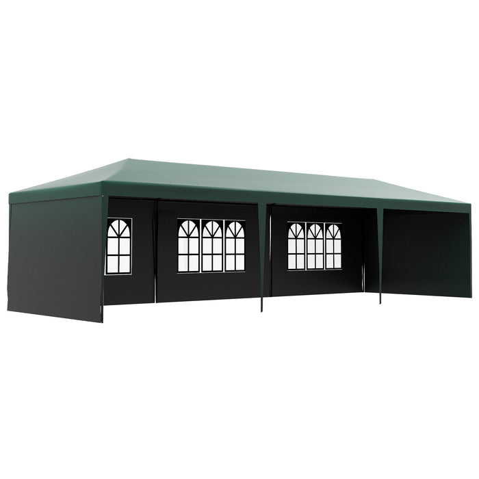 Garden Gazebo Marquee, 9x3m - Party & Wedding Outdoor Canopy in Elegant Green - Ideal for Festive Gatherings & Special Events