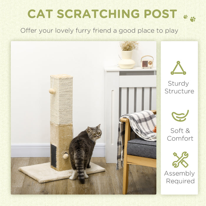 Cat Scratching Post with Jute Fiber and Carpet Base - Includes Playful Hanging Toy - Ideal for Feline Scratching and Exercise, Beige Color