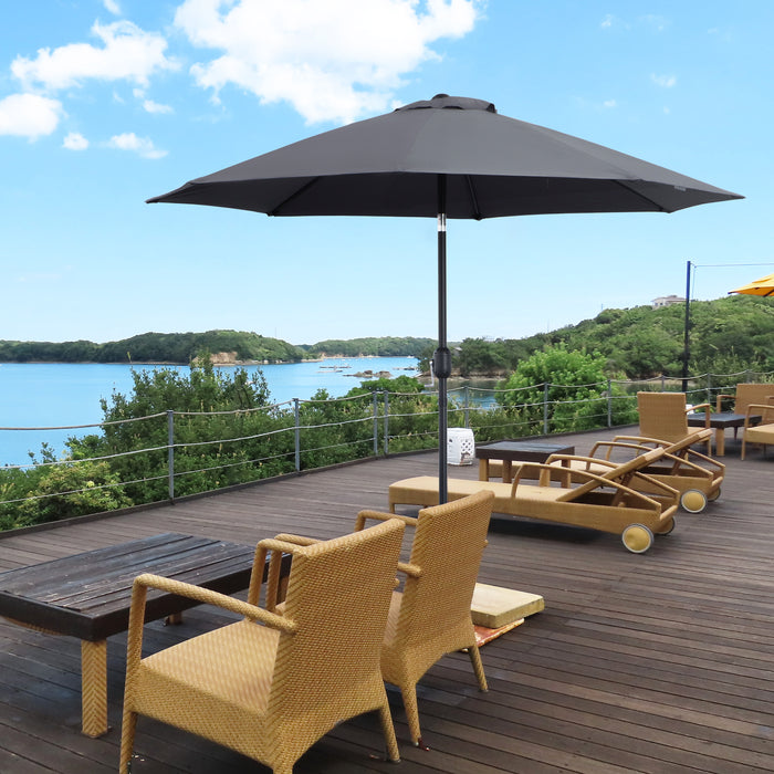 2.7M Garden Parasol with Tilt Function - Aluminium Patio Sun Umbrella & Shade Shelter, Charcoal Grey - Ideal for Outdoor Relaxation and UV Protection