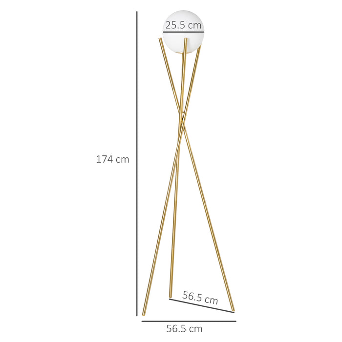 Modern Globe Lampshade Tripod Floor Lamp - E27 Base with Convenient Foot Switch - Elegant Gold and White Lighting Solution for Living Room and Bedroom