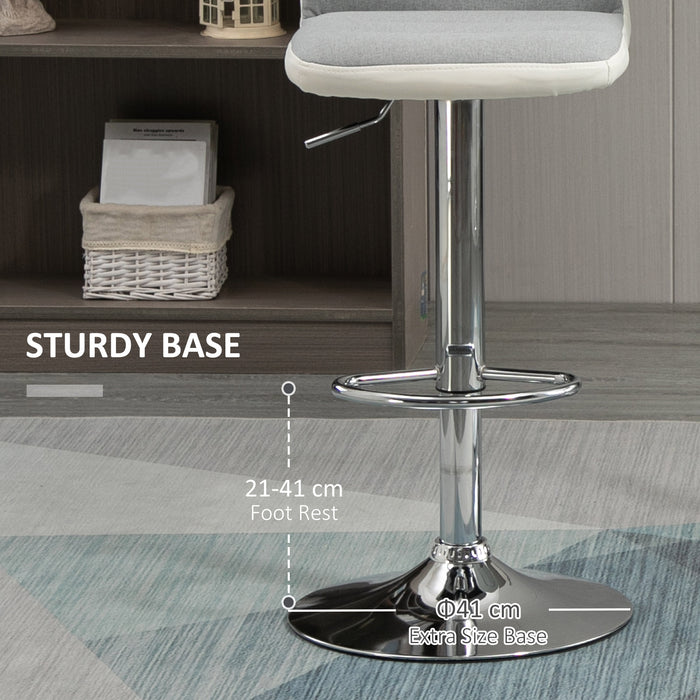 Set of 2 Armless Light Grey Bar Chairs - Adjustable Height with Upholstered Swivel Seats - Ideal for Home Bar or Kitchen Counter Seating