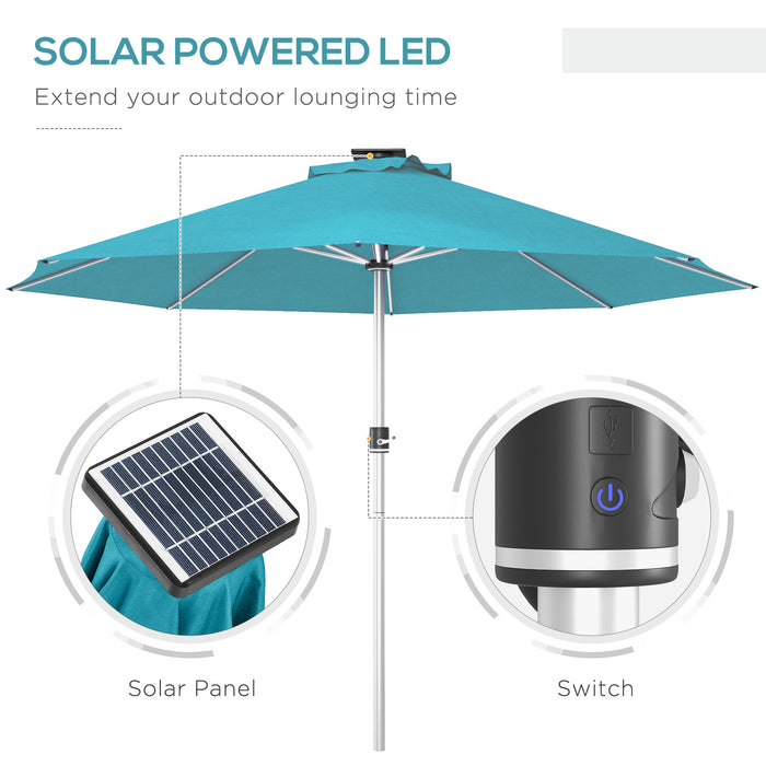Solar-Powered LED Patio Umbrella with USB - 4 Lighting Modes, Lighted Outdoor Deck Umbrella - Perfect for Evening Entertainment and Relaxation