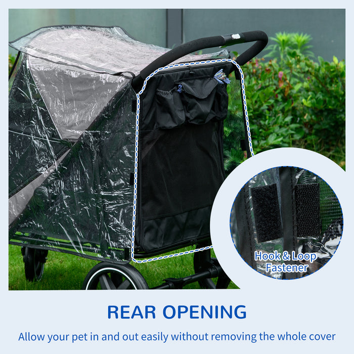 4-Wheel Canine Stroller with Protective Rain Cover - Spacious Mobile Pet Carrier for Medium to Large Dogs - Outdoor Travel Ease for Animal Lovers