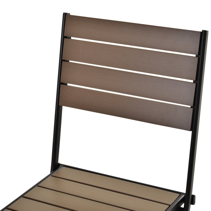 3-Piece Folding Bistro Dining Set - Metal Frame with Slatted Plastic Panels, Compact Design for Garden & Outdoors - Ideal for Apartment Balconies, Black & Brown Combination