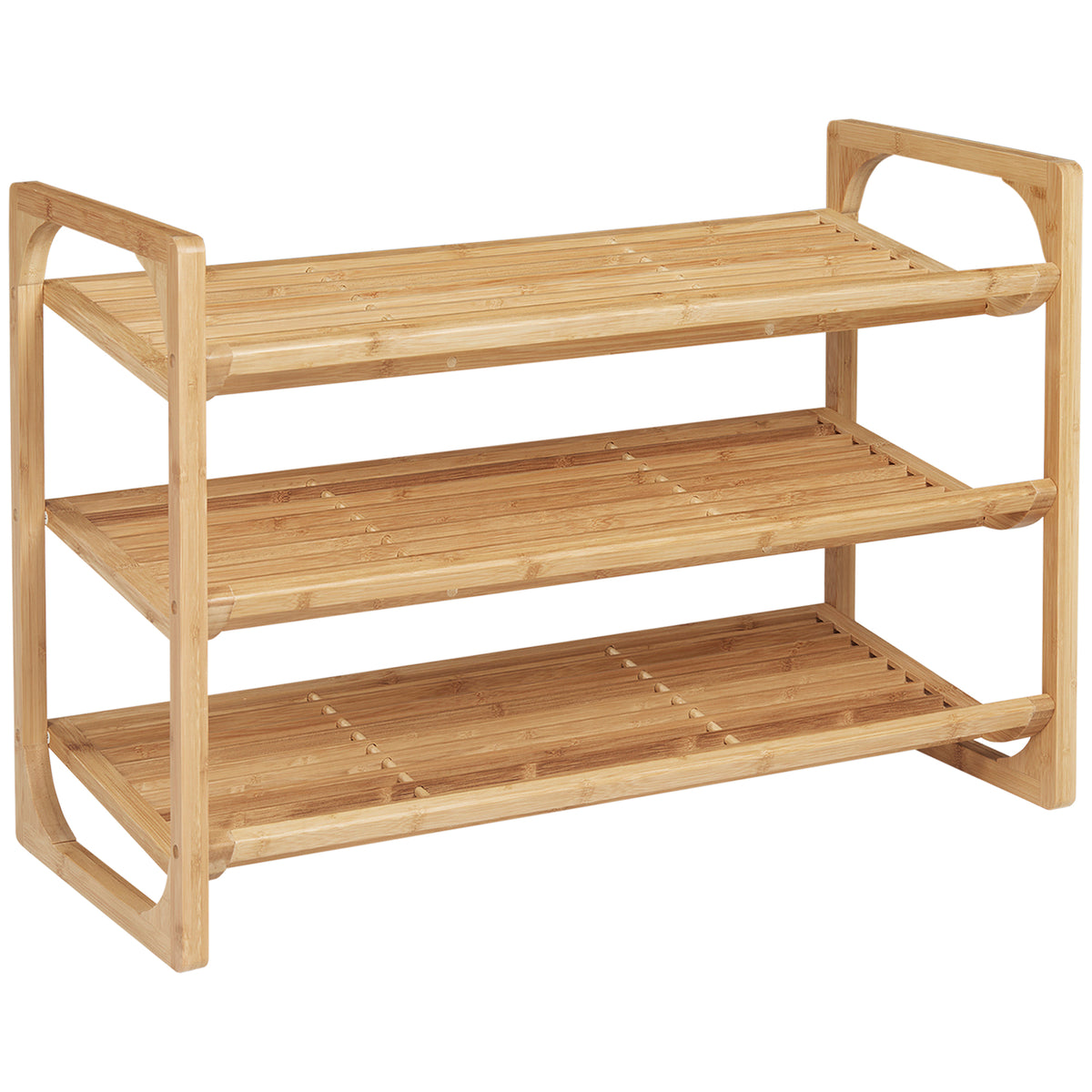 Bamboo 3-Tier Shoe Rack - Slatted Shelves Storage Organizer, Holds 9 Pairs - Space-Saving Stand for Entryway and Closet Organization