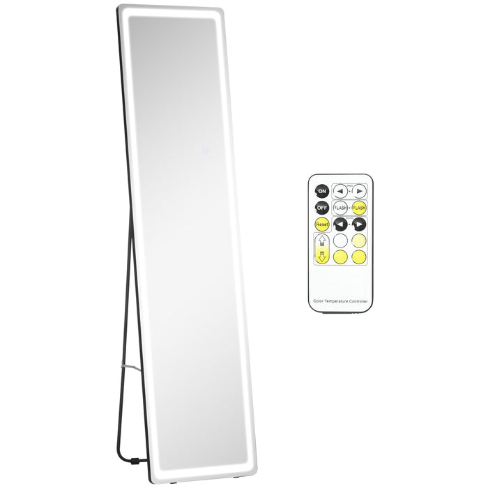 Illuminated Full-Length Mirror with Remote - LED Lights Freestanding or Wall Mountable Body Mirror - Ideal for Bedroom and Wardrobe Spaces