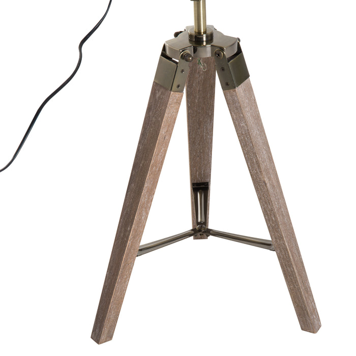 Vintage Brass Tripod Table Lamp - Bedside Antique Spotlight with Wooden Base - Classic Desk Lighting for Home Decor