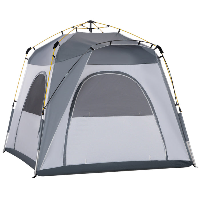 4-Person Instant Setup Tent - Outdoor Pop-Up, Backpacking Dome Shelter, Light Grey - Ideal for Family Camping and Hiking Adventures
