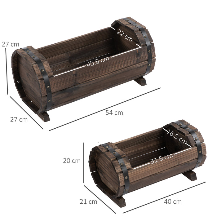 Wooden Planter Box Set of 2 - Outdoor & Indoor Solid Wood Garden Flower Box, Carbonized Finish - Ideal for Planting Flowers & Herbs