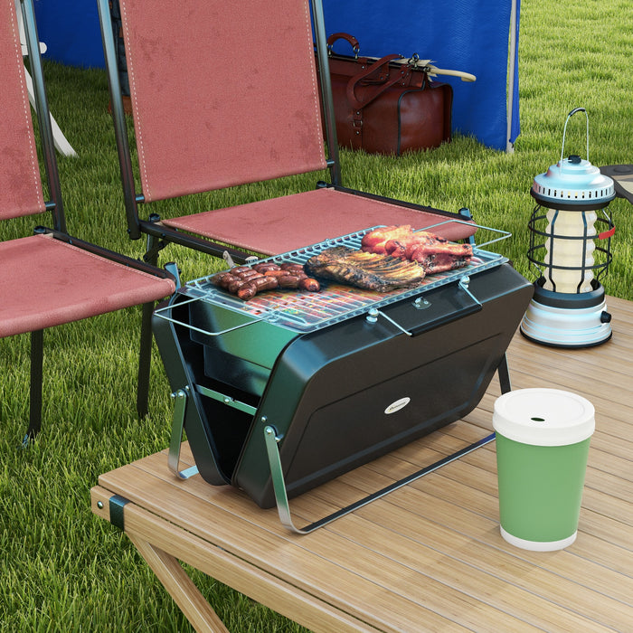 Foldable Mini Charcoal Grill - Portable Suitcase Style BBQ for Outdoor Cooking - Ideal for Picnics, Camping, and Tailgate Parties