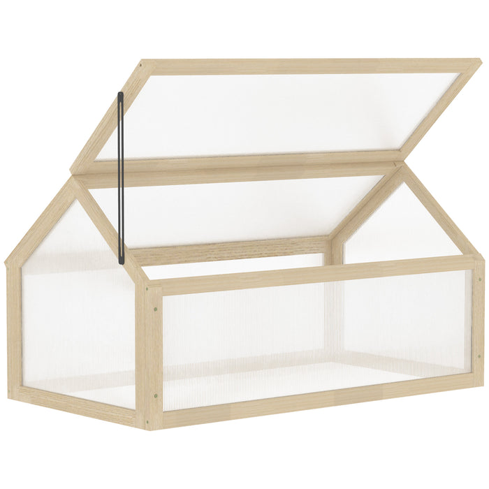 Garden Grow House Wooden Cold Frame - Polycarbonate Greenhouse with Openable Top, 90x52x50cm - Ideal for Flowers, Vegetables & Plants Cultivation