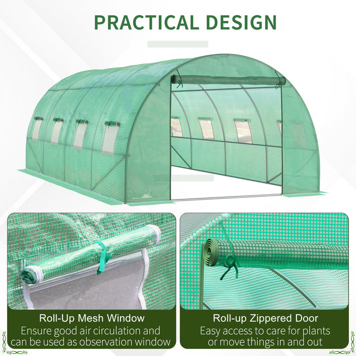 Large 6x3m Walk-In Polytunnel Greenhouse - Durable Steel Frame with Zippered Door & Roll-Up Windows, Green - Ideal for Extensive Home Gardening and Plant Growth