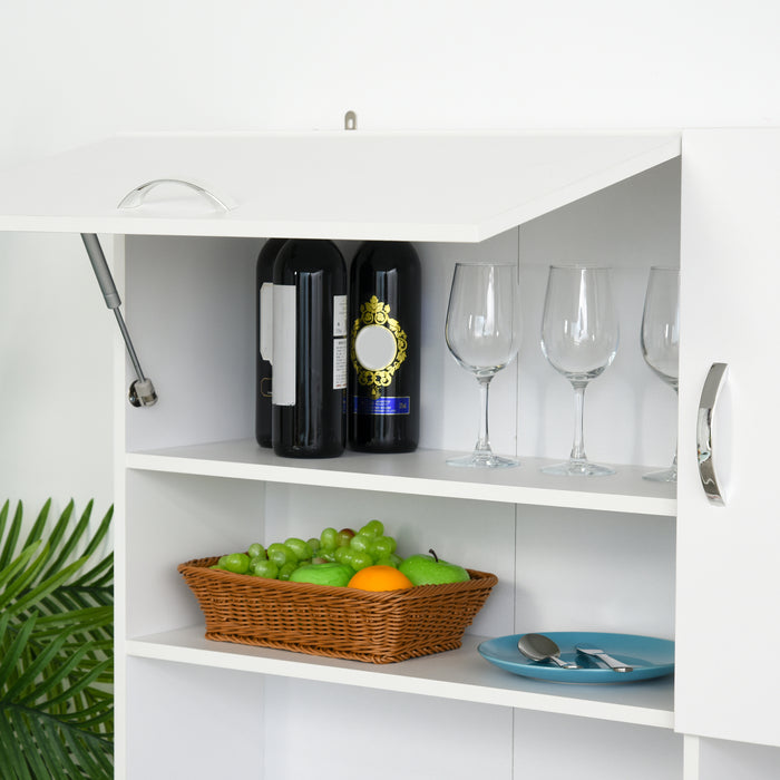 Kitchen Storage Organizer with Cupboards - Freestanding Unit with Open Shelves, Drawers, and Metal Handles - Ideal for Home Organization and Serving Station