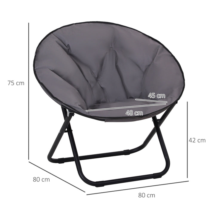 Foldable Padded Moon Saucer Chair for Garden and Outdoors - Round, Comfortable, Portable Seating for Camping and Fishing - Ideal for Travelers and Adventure Enthusiasts, Grey
