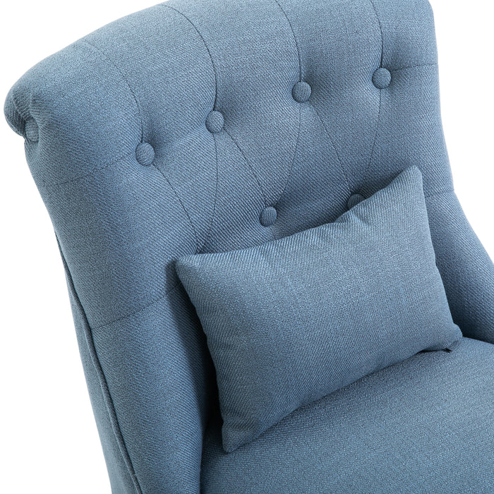 Upholstered Fabric Tub Chair with Pillow - Single Sofa Dining Chair, Solid Wood Legs - Comfortable Seating for Home Living Room, Blue
