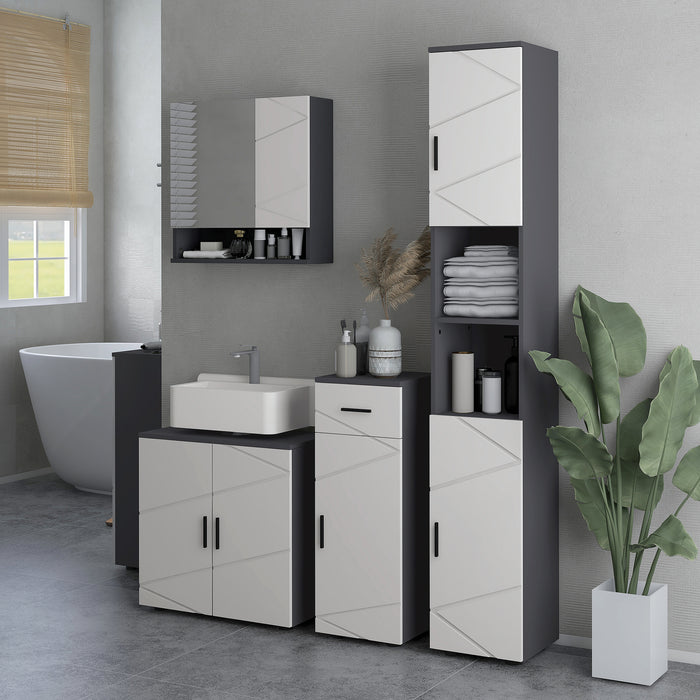 Under Sink Storage Cabinet - Bathroom Vanity Unit with Shelf, Double Doors, 60x30x60 cm in Light Grey - Ideal Space Saver for Bathroom Essentials