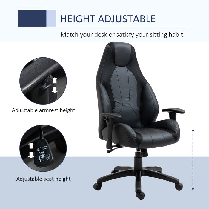 Executive Mesh & Faux Leather High Back Chair - Swivel Wheels, Height & Armrest Adjustable, Gaming Office Seat - Ideal for Gamers & Professionals