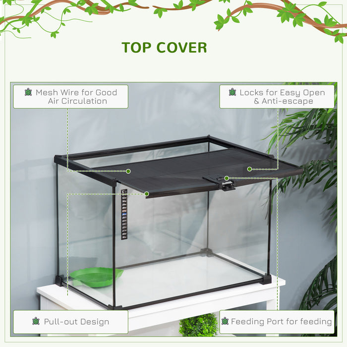 Reptile Glass Terrarium (50x30x35cm) - Climbing Pet Habitat with Breeding Tank, Arboreal Box Features - Includes Strip Patch Thermometer for Temperature Monitoring