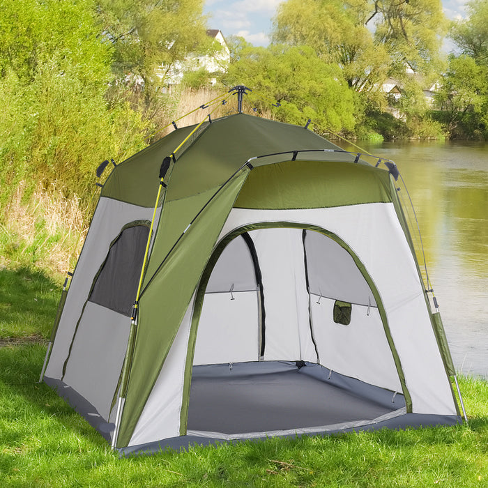 4 Person Instant Set-Up Camping Tent - Outdoor Pop Up Portable Dome Shelter, Backpacking Ready, Green - Perfect for Family Camping and Hiking Adventures