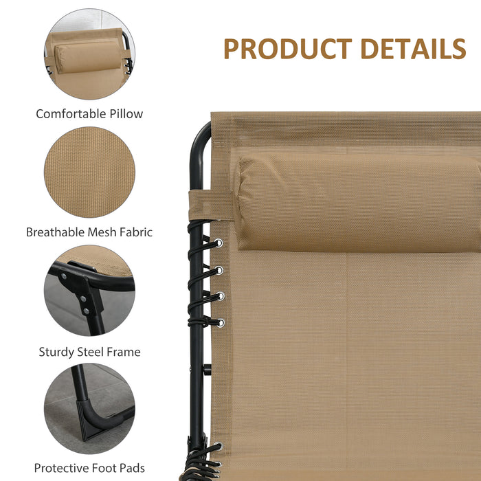 Folding Sun Lounger with Adjustable Backrest and Pillow - Comfortable Reclining Camping Bed for Beach and Pool Relaxation - Ideal for Outdoor Leisure in Beige