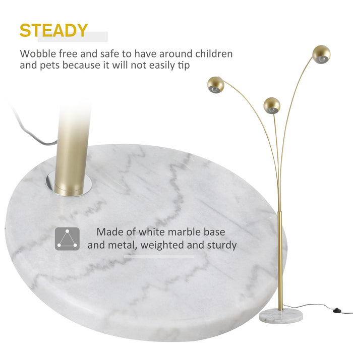 Futuristic 3-Branch Floor Lamp - Metal Frame with Multi-Light Shades and Marble Base - Adjustable, Rotating 198cm Gold Lighting Fixture for Elegant Home Decor