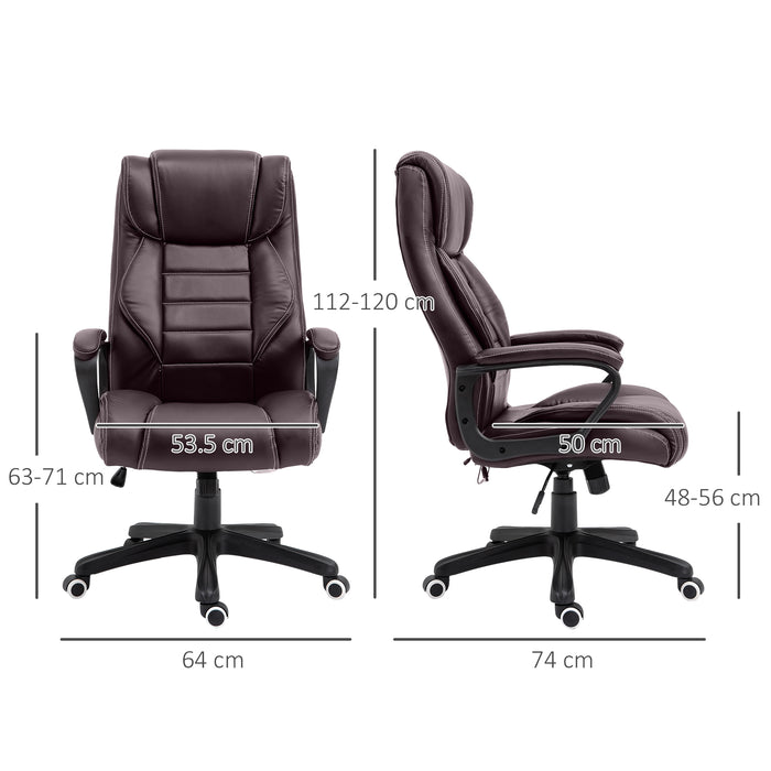 Ergonomic High Back Executive Chair with 6-Point Vibration Massage - Extra Padded Swivel and Tilt Desk Seat in Brown - Ideal for Office Professionals Seeking Comfort and Relaxation