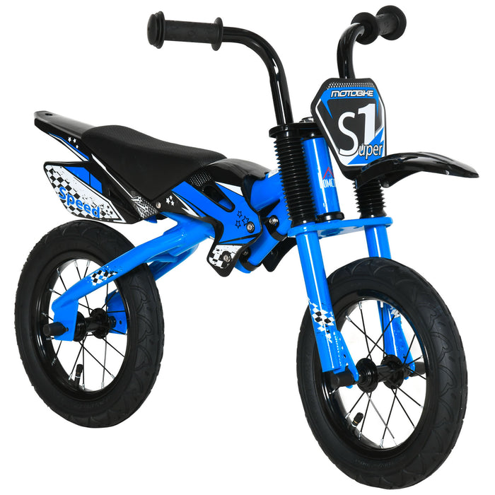 Kids Balance Bike with No Pedals - Steel Frame Motorbike Design, Air-Filled Tires, Adjustable PU Seat - Training Bicycle for 3-6 Year Olds, Blue