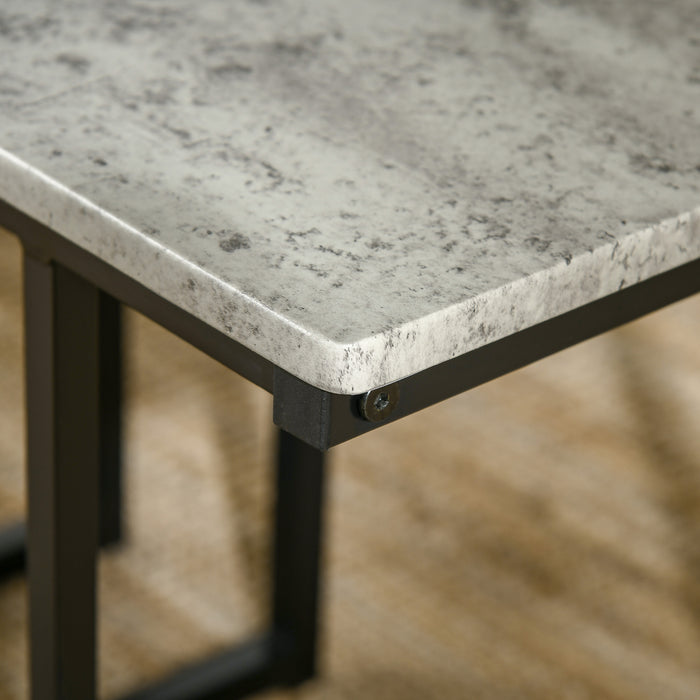 Concrete-Effect Dining Ensemble for Four - Steel-Framed Kitchen Table & Bench Set with Grey Finish - Ideal for Family Meals and Small Space Dining