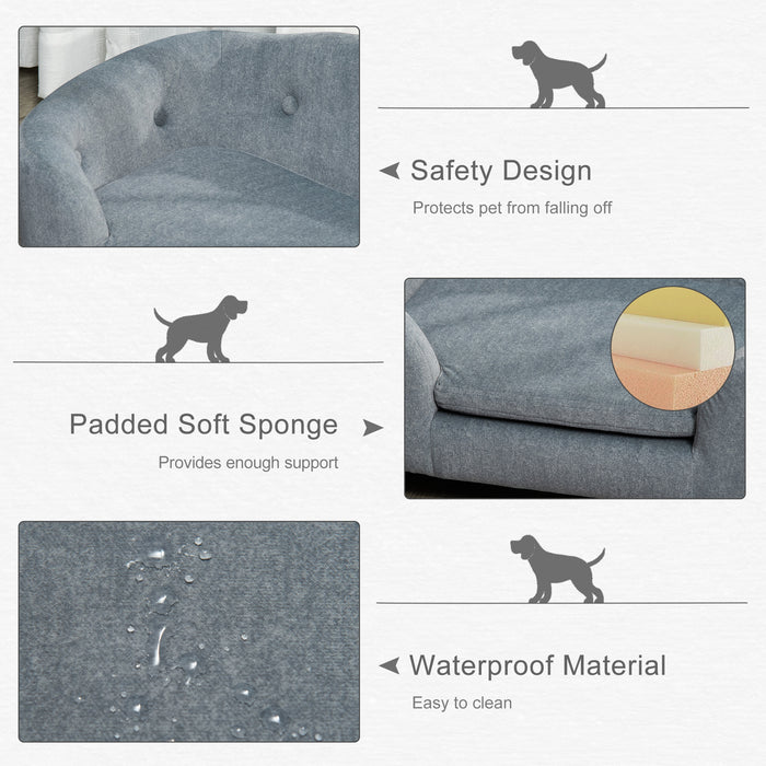 Pet Sofa Dog Bed Couch - Plush Covered Lounging Sofa with Washable Cushion and Durable Wooden Frame - Ideal for Small Dogs and Kittens, Cozy Resting Spot, 70x47x30cm, Stylish Grey
