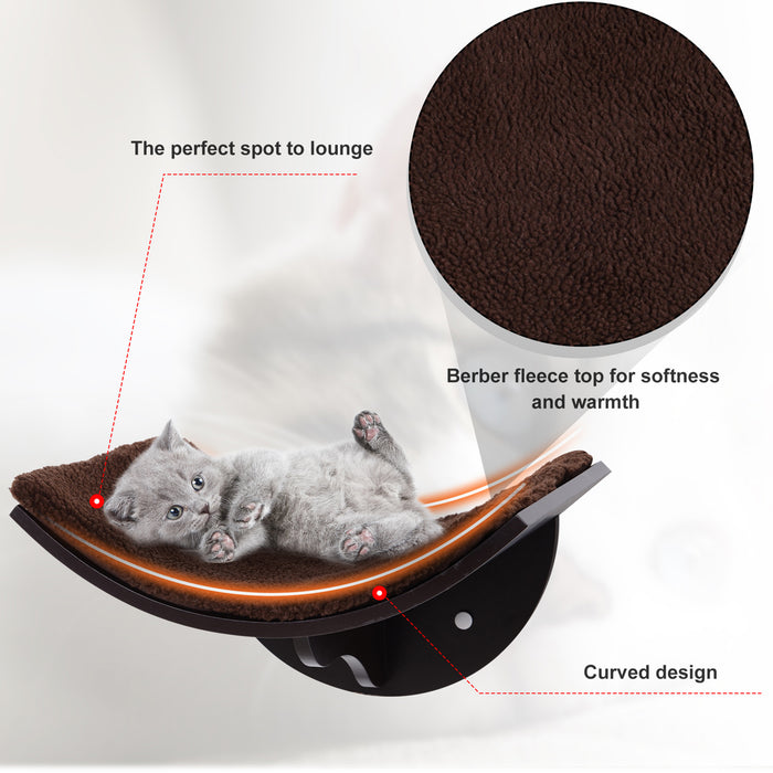 Cat Wall Bed with Fleece Cushion - Sturdy MDF Wall-Mounted Shelf - Cozy Sleeping Perch for Cats, Brown Color