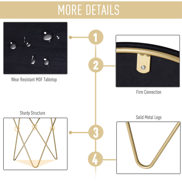 Modern Round Wooden and Metal Coffee Table - Black and Gold Sofa End, Bedside Table for Living Room Decor, Φ43cm - Chic Accent Furniture for Contemporary Home Styling